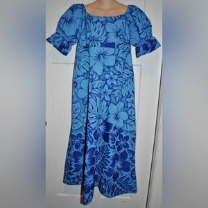 SMART DESIGN Made In Hawaii Hawaiian Puffy Sleeves Blue Floral Aloha size M NWOT
